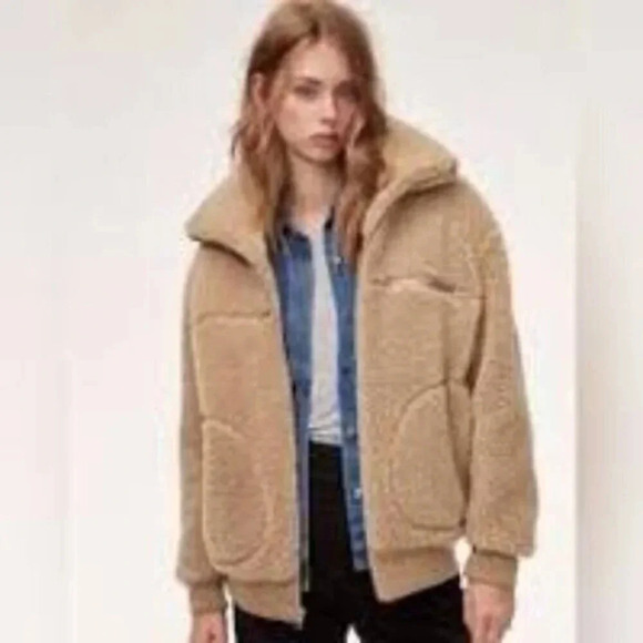 Aritzia Wilfred Free The Teddy Jacket  Neutral Tan Plush Sherpa Zip Up XS - Picture 1 of 14
